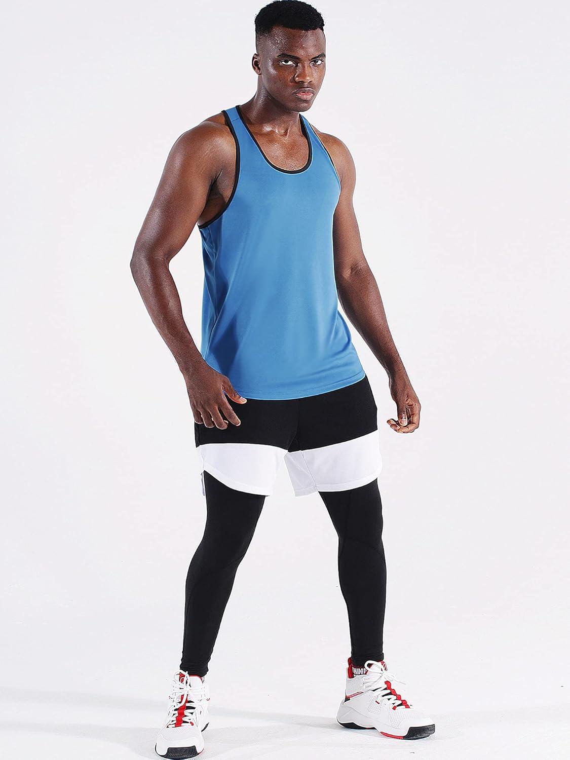 imageNELEUS Mens 3 Pack Dry Fit YBack Muscle Tank Top5097 BlackNavyLight Blue 3 Pack