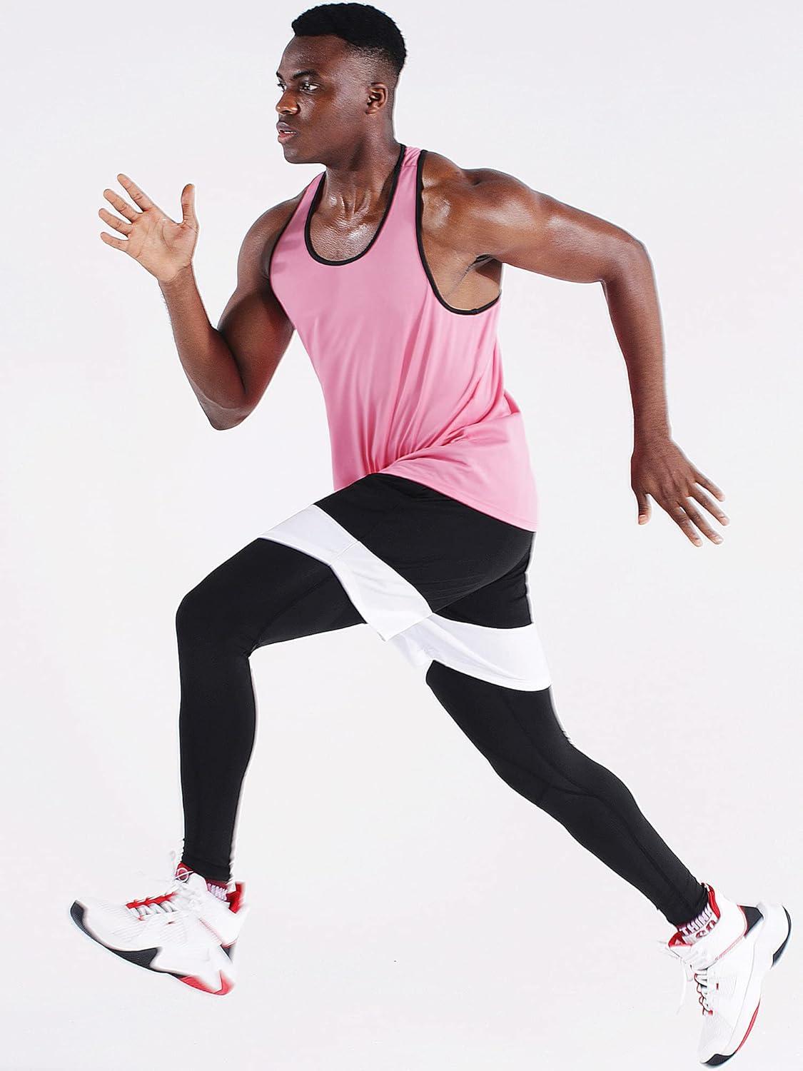 imageNELEUS Mens 3 Pack Dry Fit YBack Muscle Tank Top5097 PurplePinkWhite 3 Pack