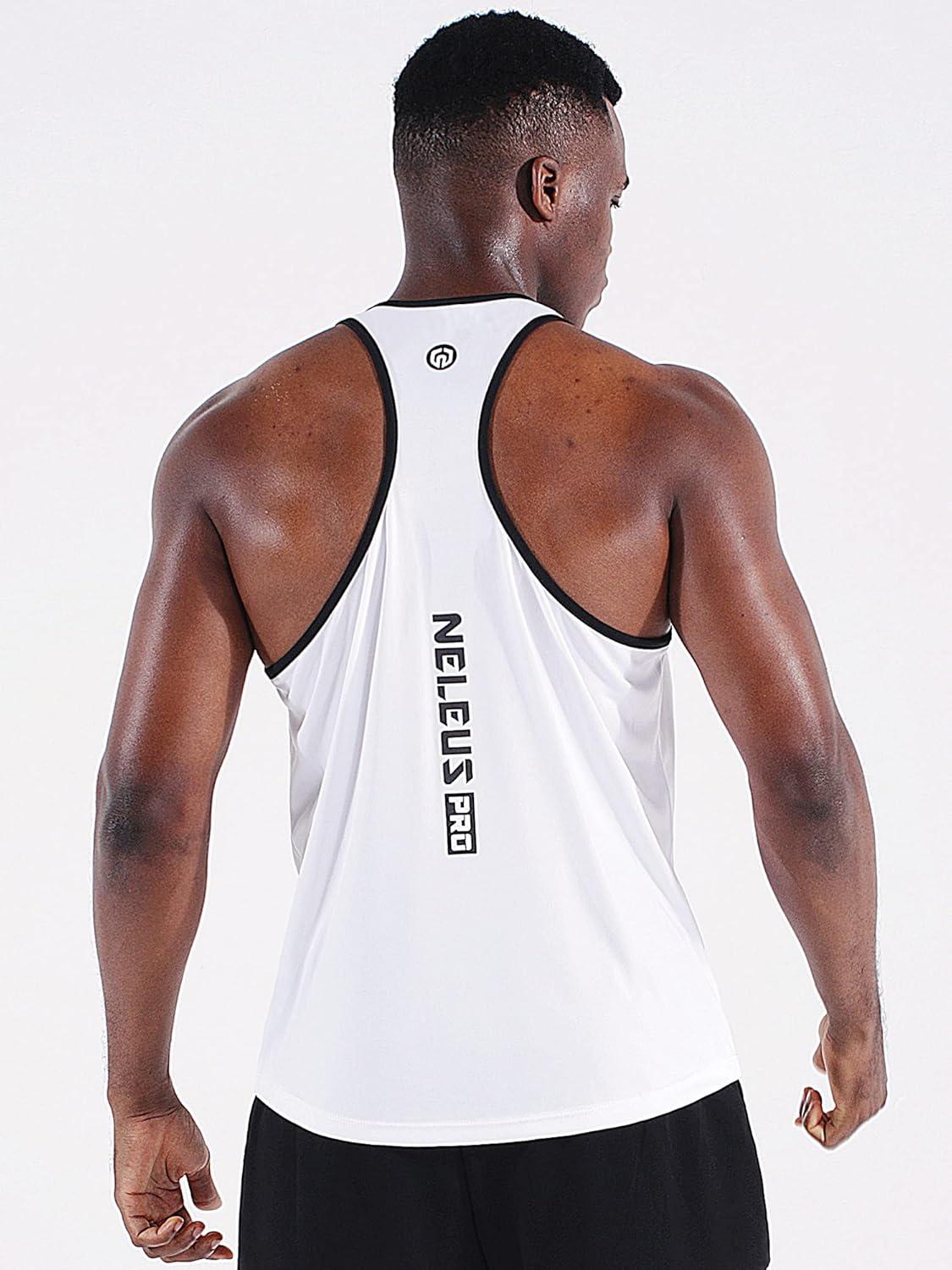 imageNELEUS Mens 3 Pack Dry Fit YBack Muscle Tank Top5097 WhiteWhiteWhite 3 Pack