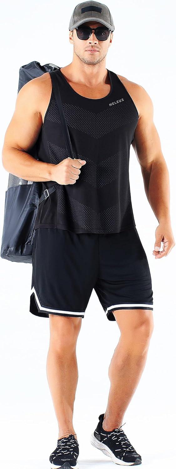 imageNELEUS Mens 3 Pack Dry Fit YBack Muscle Tank Top5161 BlackGreyNavy Blue