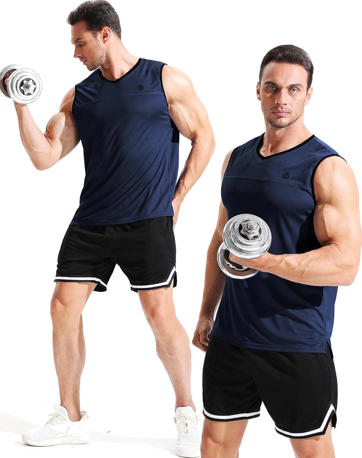 imageNELEUS Mens 3 Pack Dry Fit YBack Muscle Tank TopVneck BlackGreyNavy Blue  3 Pack