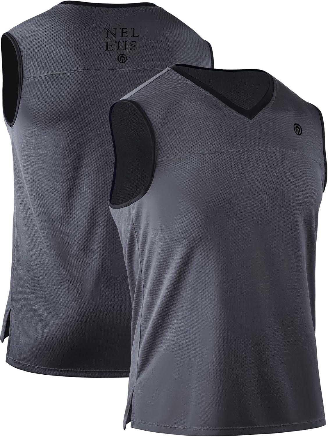 imageNELEUS Mens 3 Pack Dry Fit YBack Muscle Tank TopVneck BlackGreyRed  3 Pack