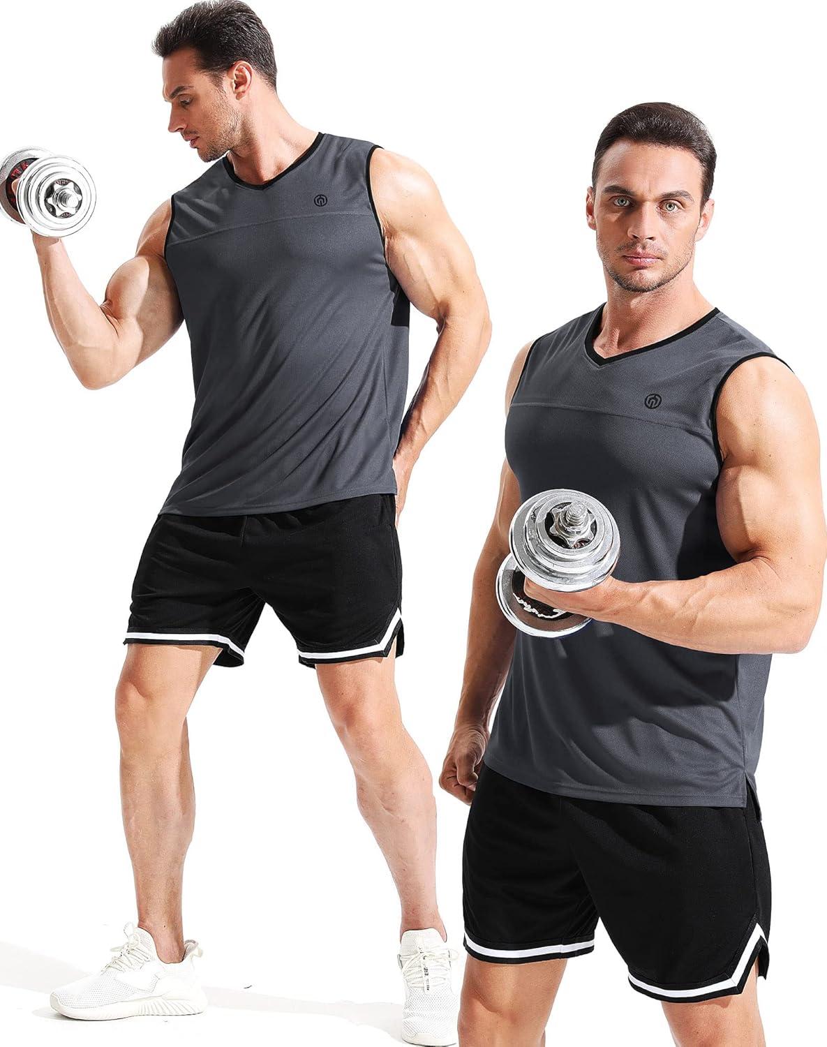 imageNELEUS Mens 3 Pack Dry Fit YBack Muscle Tank TopVneck BlackGreyRed  3 Pack