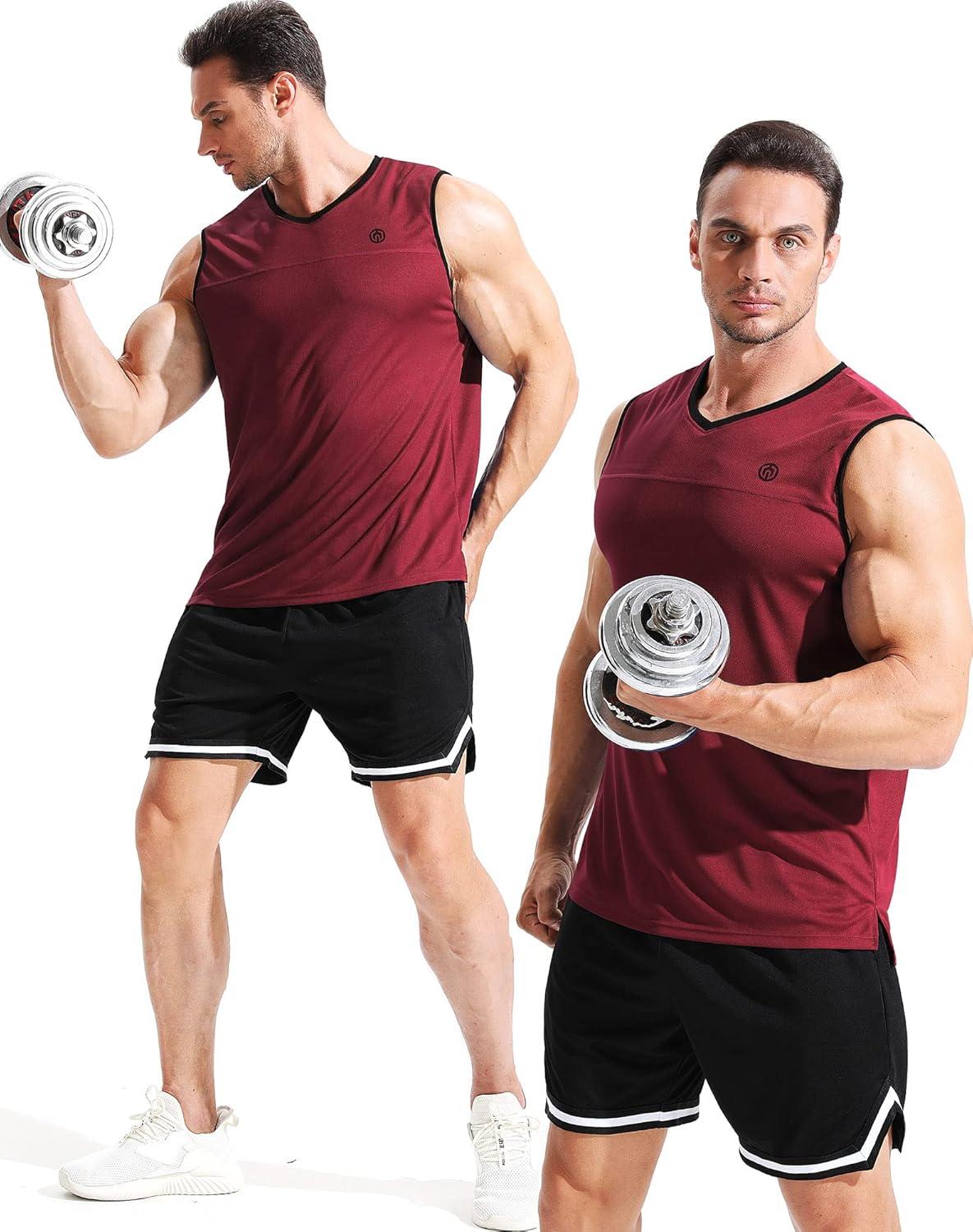 imageNELEUS Mens 3 Pack Dry Fit YBack Muscle Tank TopVneck BlackGreyRed  3 Pack