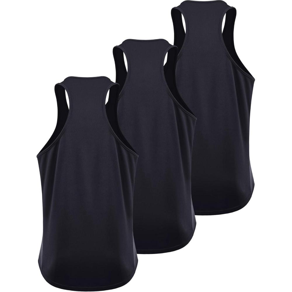 imageNELEUS Mens 3 Pack Dry Fit YBack Muscle Tank Top5161 BlackBlackBlack