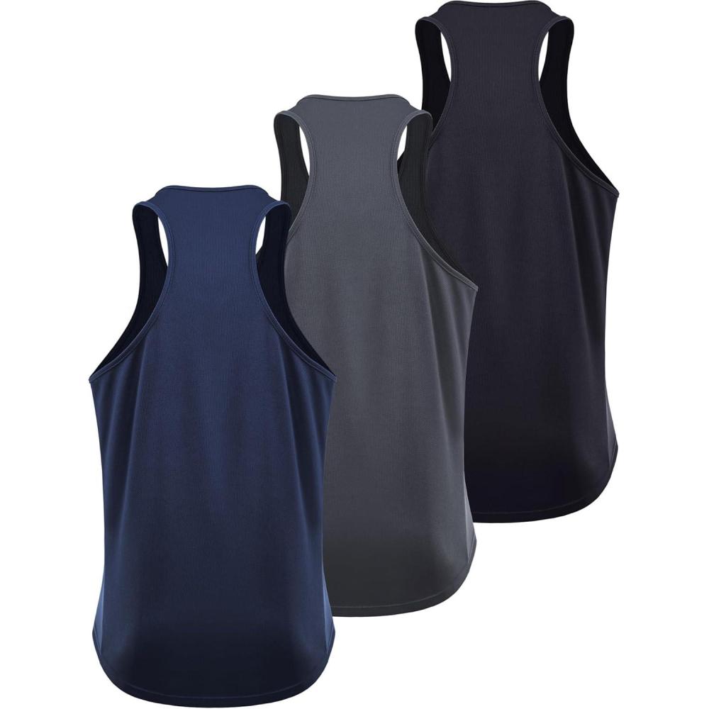 imageNELEUS Mens 3 Pack Dry Fit YBack Muscle Tank Top5161 BlackGreyNavy Blue