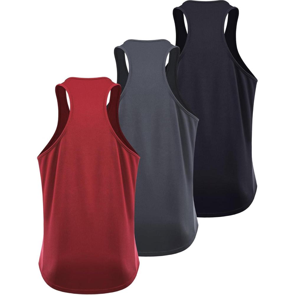 imageNELEUS Mens 3 Pack Dry Fit YBack Muscle Tank Top5161 BlackGreyRed