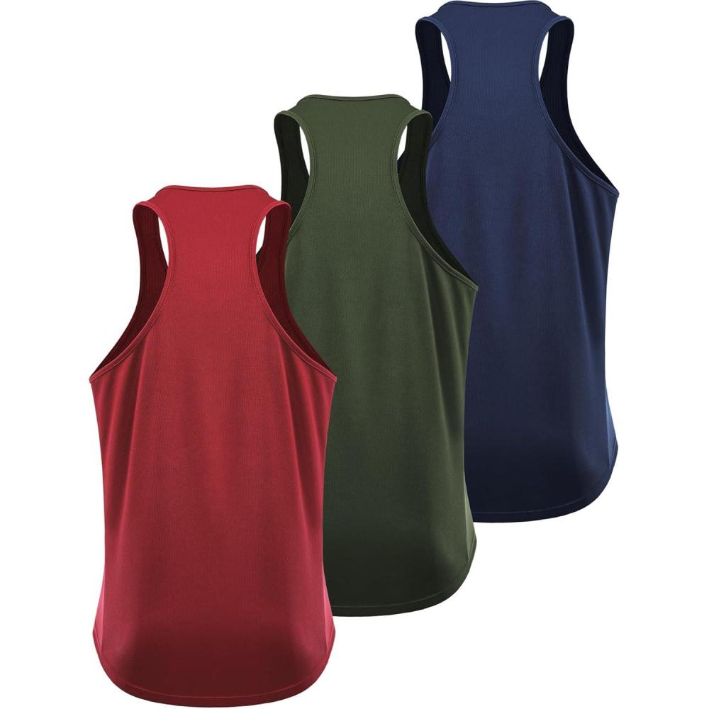 imageNELEUS Mens 3 Pack Dry Fit YBack Muscle Tank Top5161 RedOlive GreenNavy Blue