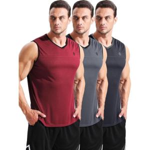 imageNELEUS Mens 3 Pack Dry Fit YBack Muscle Tank TopVneck BlackGreyRed  3 Pack