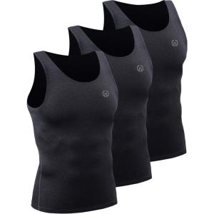 imageNELEUS Mens 3 Pack Athletic Compression Under Base Layer Sport Tank Top5074 Black Grey 3 Pack