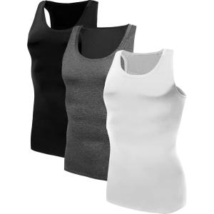 imageNELEUS Mens 3 Pack Athletic Compression Under Base Layer Sport Tank Top802 3 PackblackGreyWhite