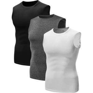 imageNELEUS Mens 3 Pack Athletic Compression Under Base Layer Sport Tank Top803 BlackGreyWhite 3 Pack
