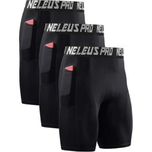 imageNELEUS Mens 3 Pack Running Compression Shorts with Pockets6063 BlackBlackBlack 3 Pack