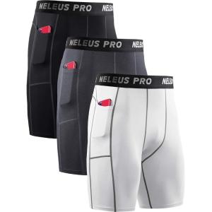 imageNELEUS Mens 3 Pack Running Compression Shorts with Pockets6081 BlackGreyWhite 3 Pack