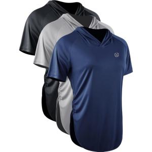 imageNELEUS Womens 3 Pack Running Shirt Sun Protection Workout Athletic Shirt with Hoods8104 BlackGreyNavy Blue 3 Pack