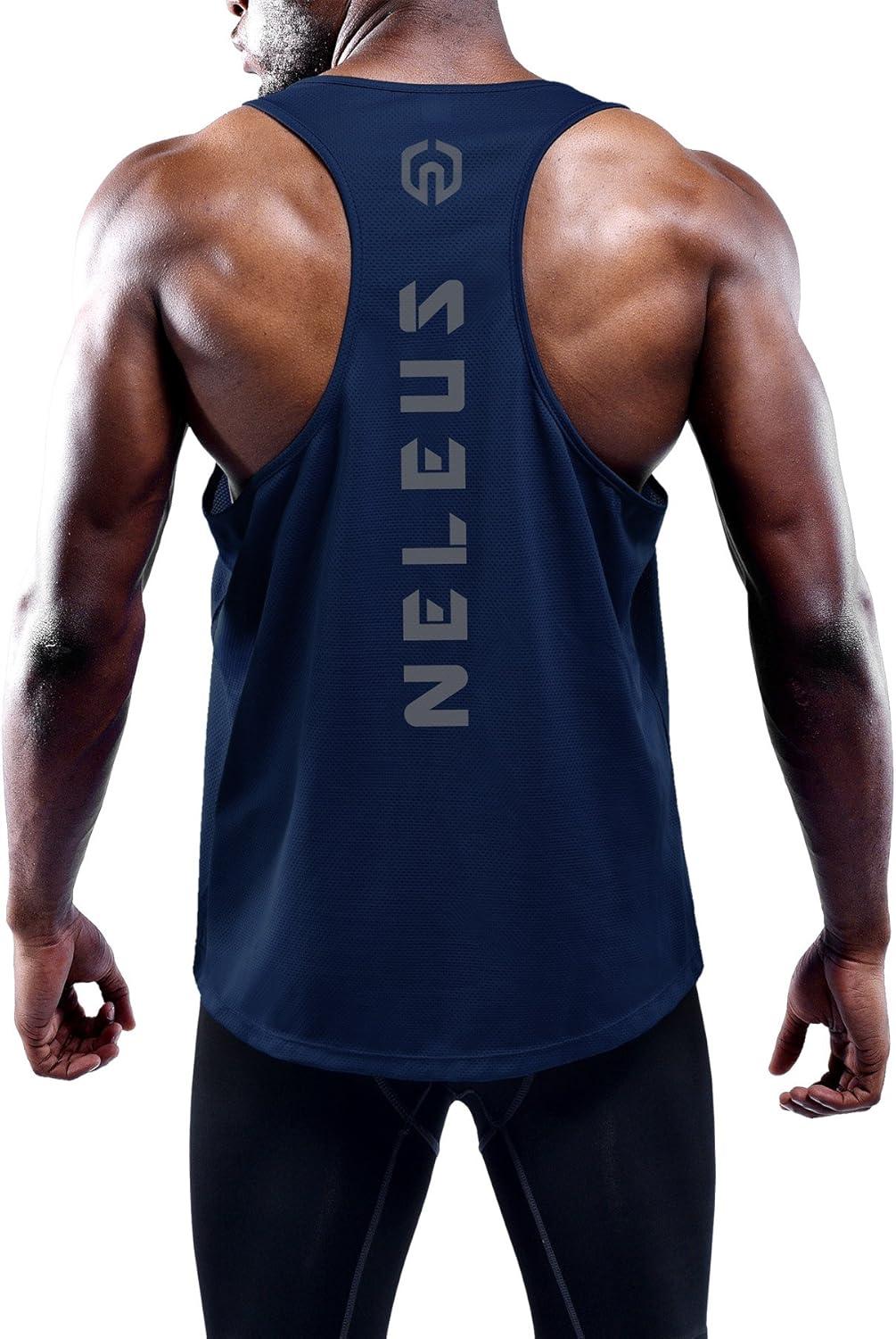 imageNELEUS Mens 3 Pack Dry Fit YBack Muscle Tank Workout Gym Shirt5031 3 Pack Black blue navy