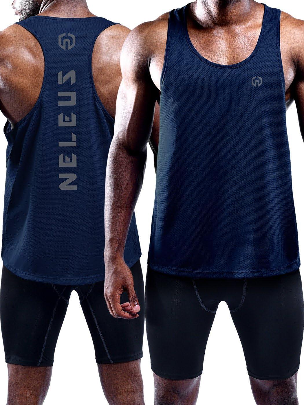 imageNELEUS Mens 3 Pack Dry Fit YBack Muscle Tank Workout Gym Shirt5031 3 Pack Black blue navy