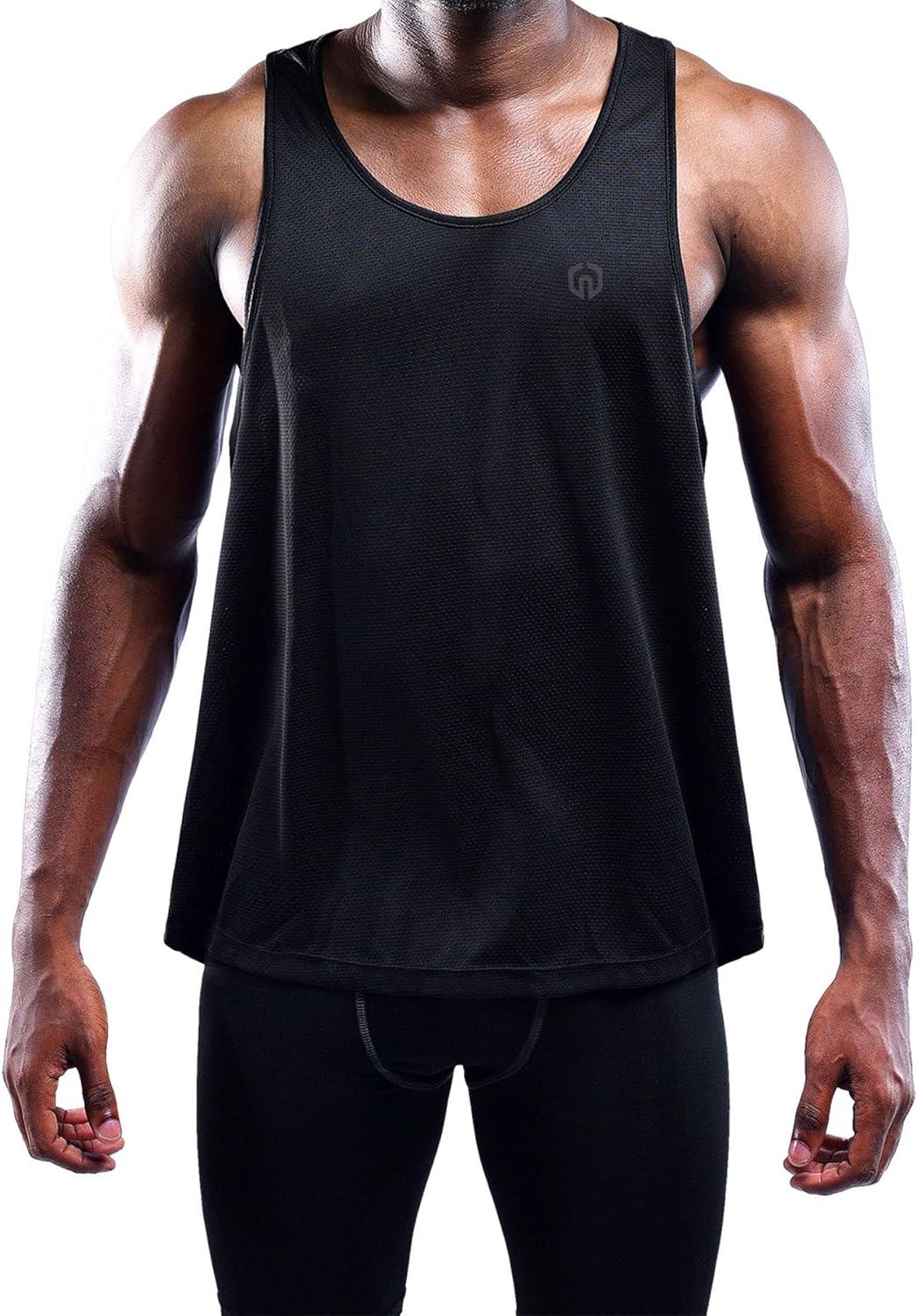 imageNELEUS Mens 3 Pack Dry Fit YBack Muscle Tank Workout Gym Shirt5031 3 Pack Black grey blue