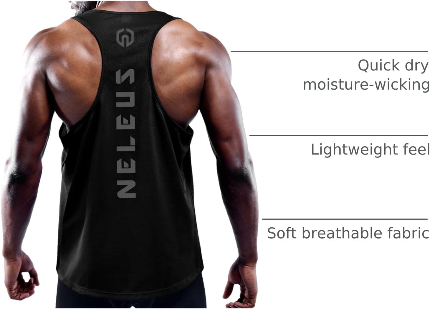 imageNELEUS Mens 3 Pack Dry Fit YBack Muscle Tank Workout Gym Shirt5031 3 Pack Black grey navy Blue