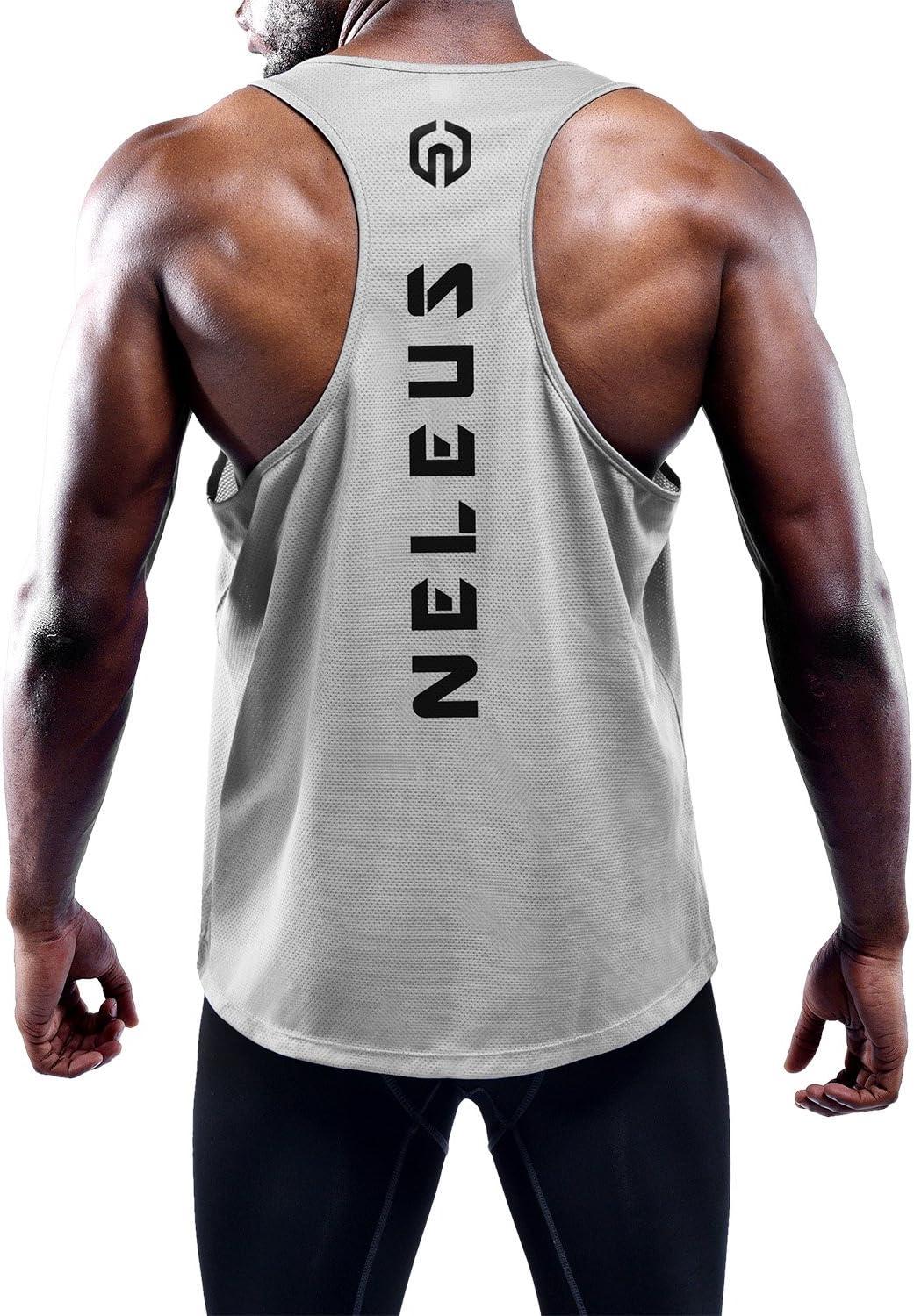 imageNELEUS Mens 3 Pack Dry Fit YBack Muscle Tank Workout Gym Shirt5031 3 Pack Black grey red