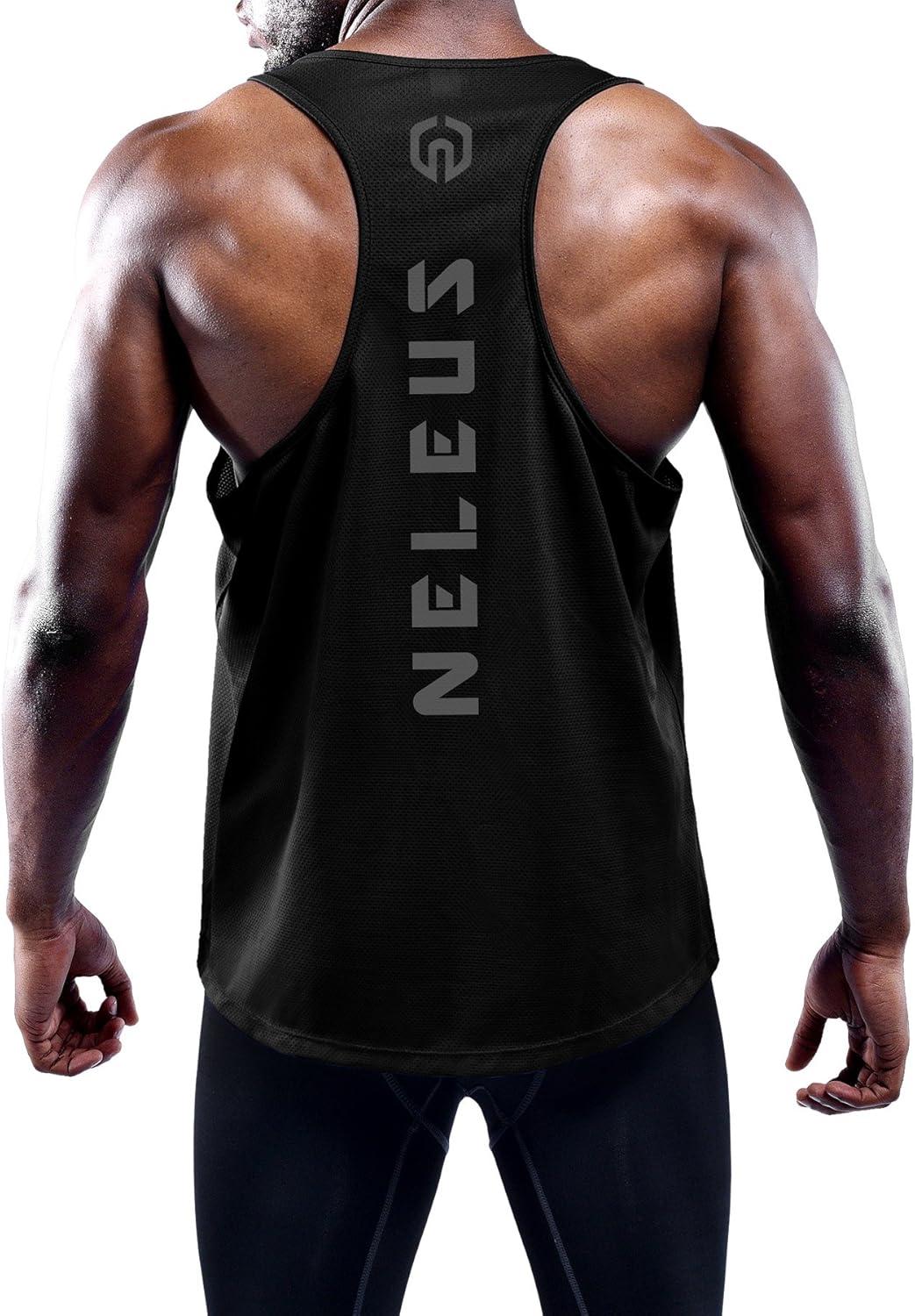 imageNELEUS Mens 3 Pack Dry Fit YBack Muscle Tank Workout Gym Shirt5031 3 Pack BlackBlackBlack