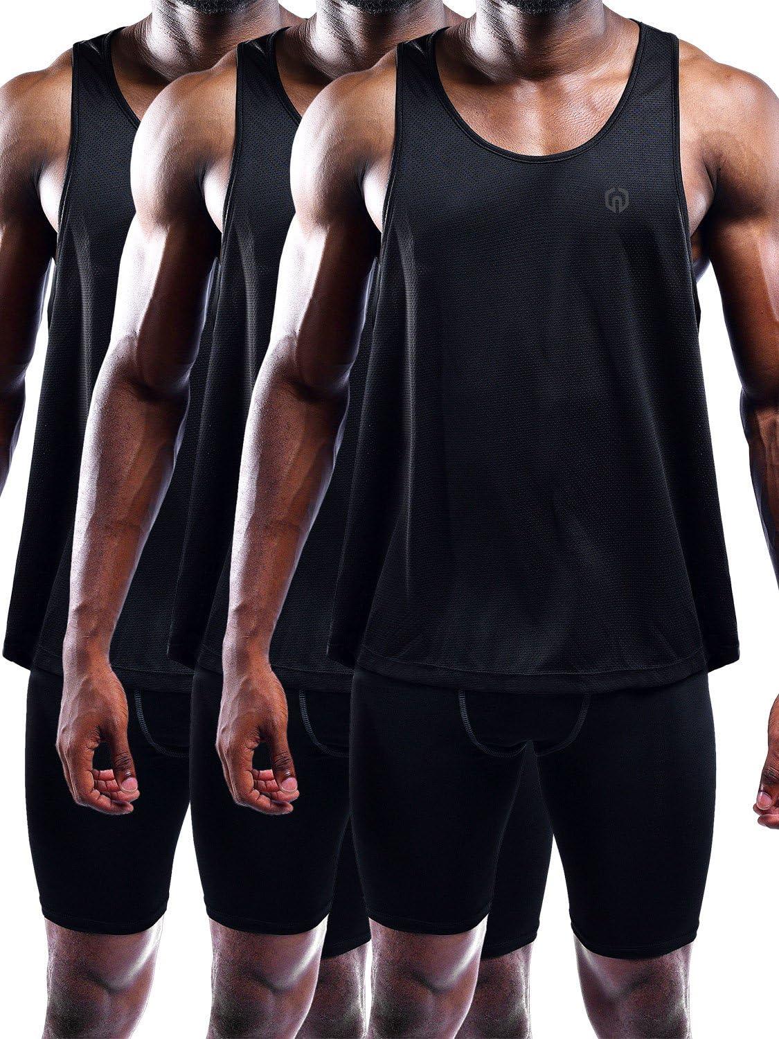 imageNELEUS Mens 3 Pack Dry Fit YBack Muscle Tank Workout Gym Shirt5031 3 Pack BlackBlackBlack