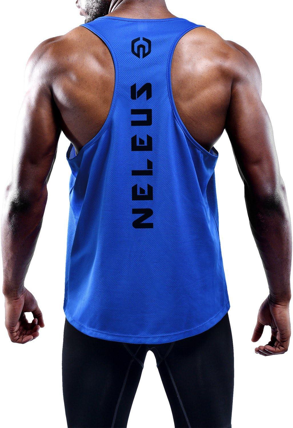 imageNELEUS Mens 3 Pack Dry Fit YBack Muscle Tank Workout Gym Shirt5031 3 Pack Blue red yellow