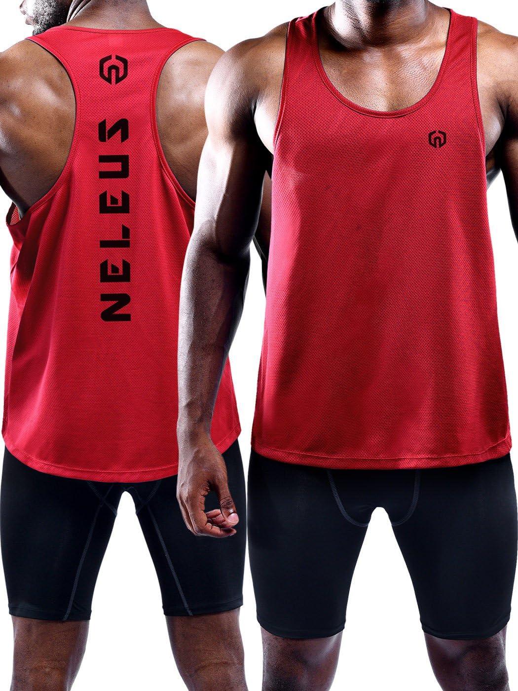 imageNELEUS Mens 3 Pack Dry Fit YBack Muscle Tank Workout Gym Shirt5031 3 Pack Blue red yellow