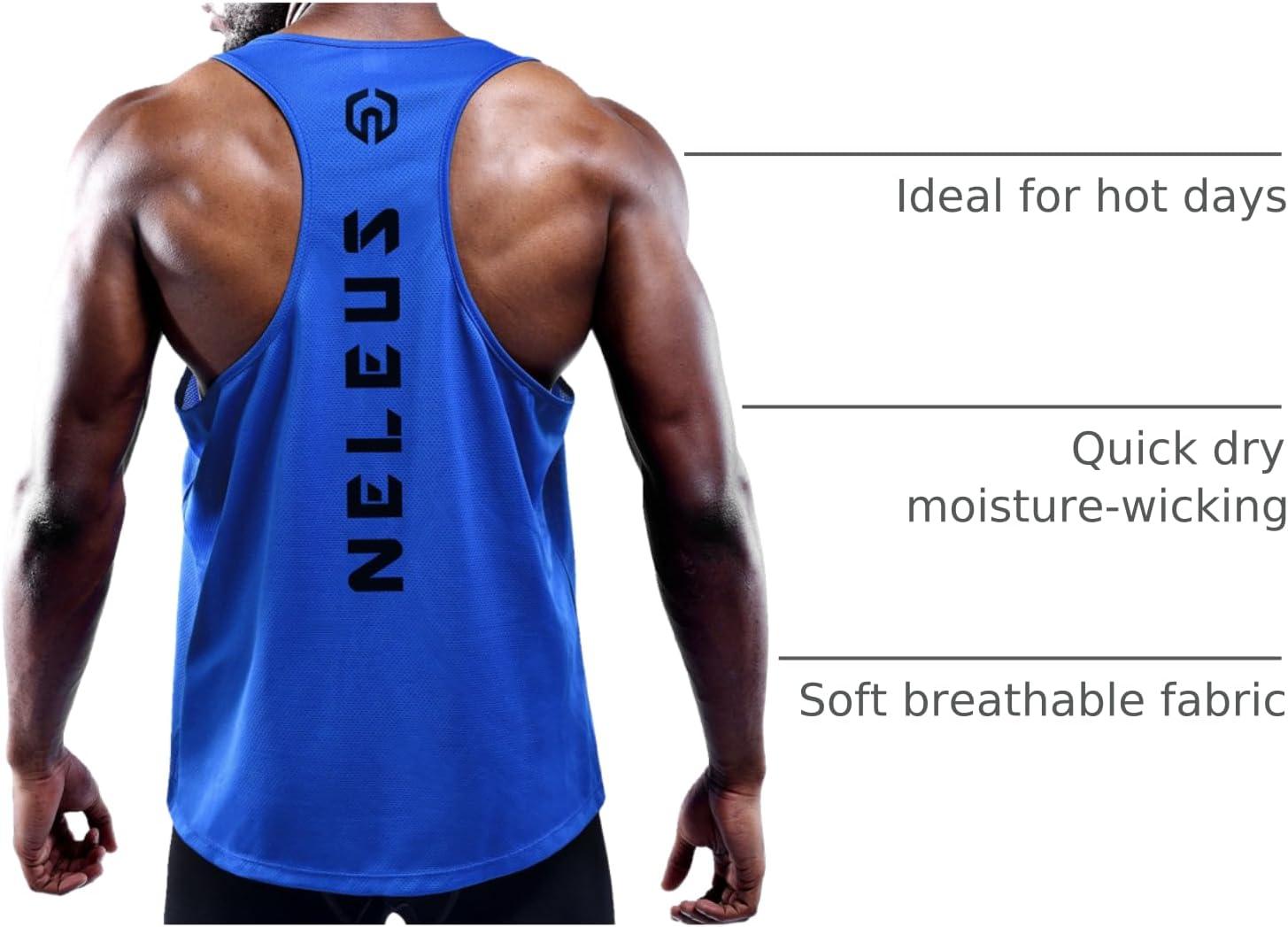 imageNELEUS Mens 3 Pack Dry Fit YBack Muscle Tank Workout Gym Shirt5031 3 Pack Olive Green blue navy Blue