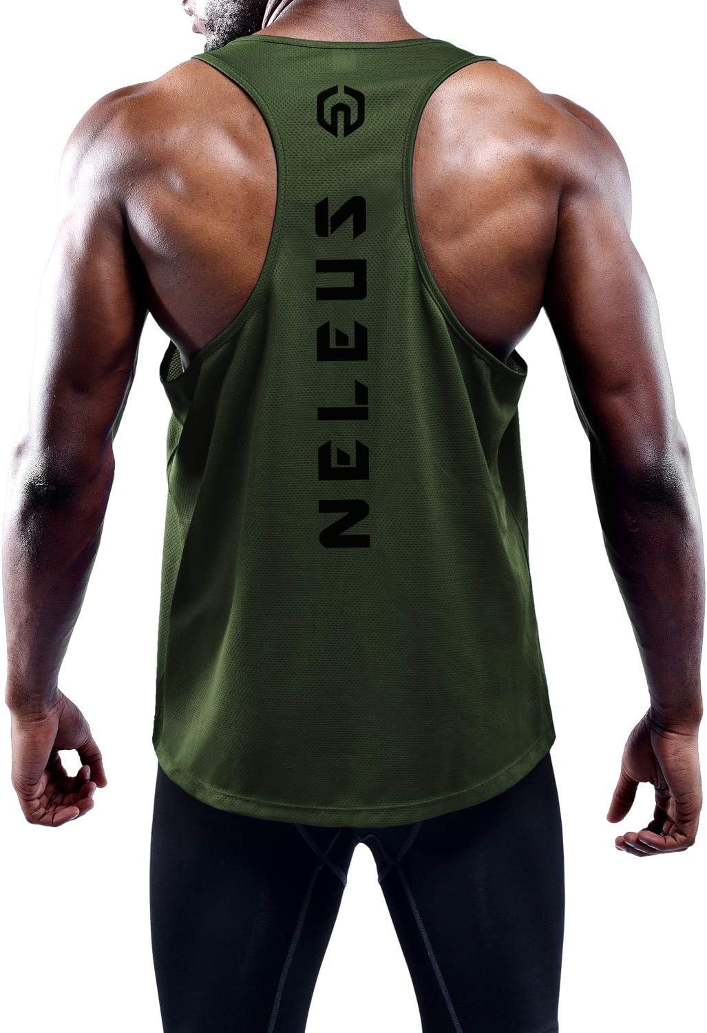 imageNELEUS Mens 3 Pack Dry Fit YBack Muscle Tank Workout Gym Shirt5031 3 Pack Olive Green blue navy Blue