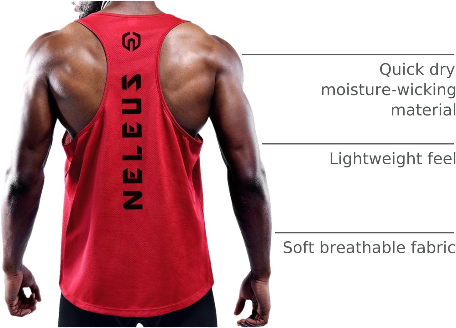 imageNELEUS Mens 3 Pack Dry Fit YBack Muscle Tank Workout Gym Shirt5031 3 Pack Red yellow navy