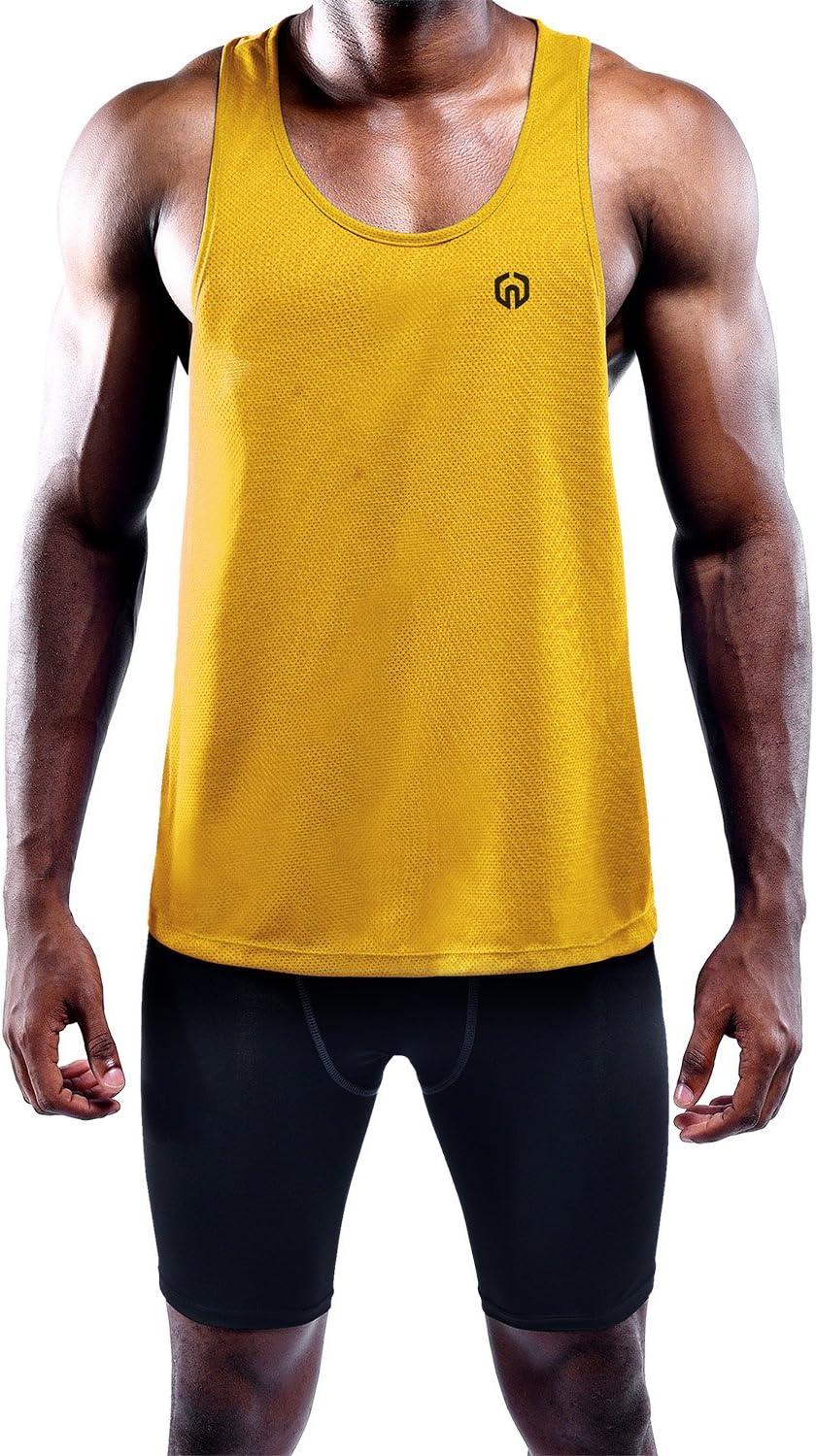 imageNELEUS Mens 3 Pack Dry Fit YBack Muscle Tank Workout Gym Shirt5031 3 Pack Red yellow navy