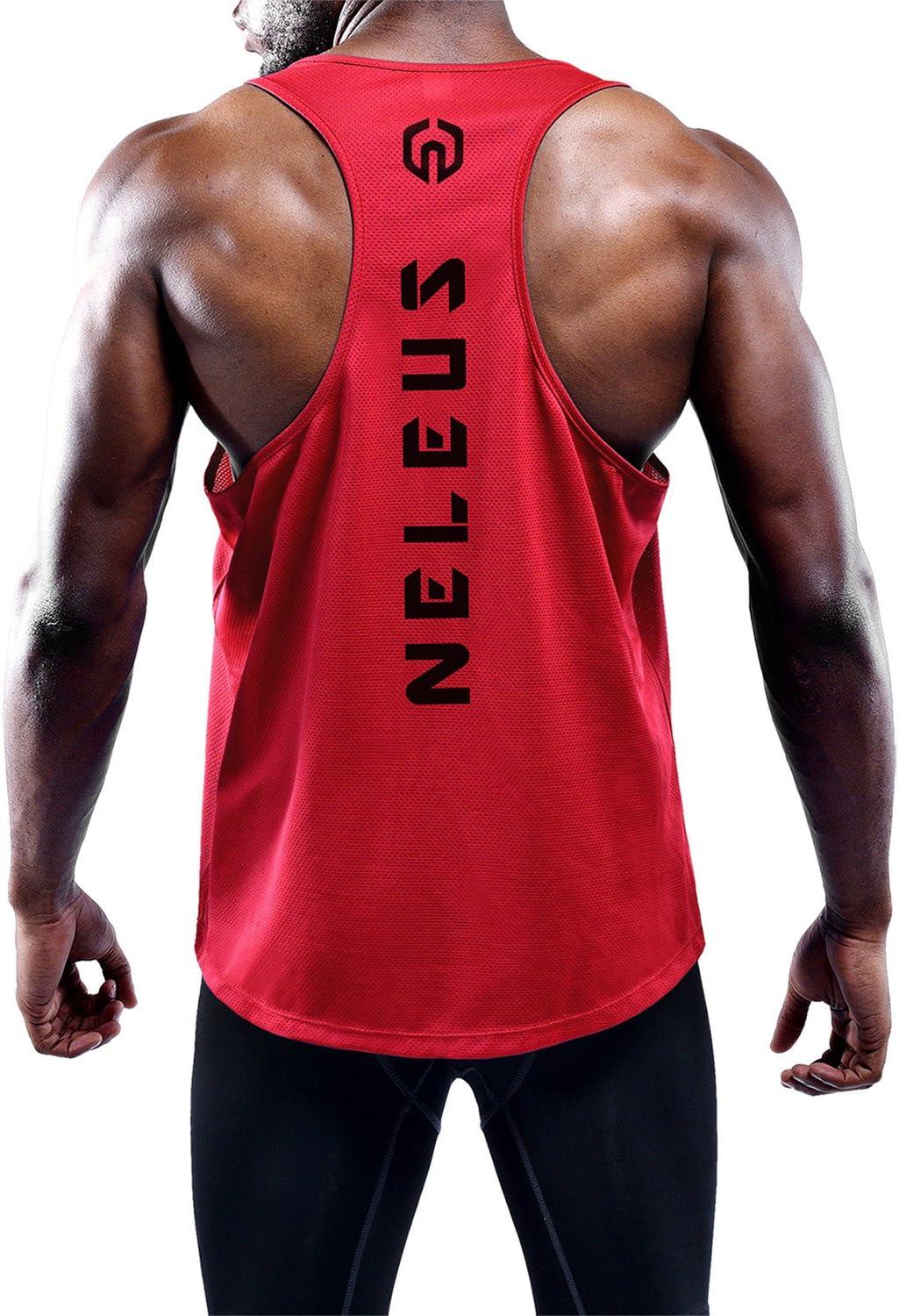 imageNELEUS Mens 3 Pack Dry Fit YBack Muscle Tank Workout Gym Shirt5031 3 Pack Red yellow navy
