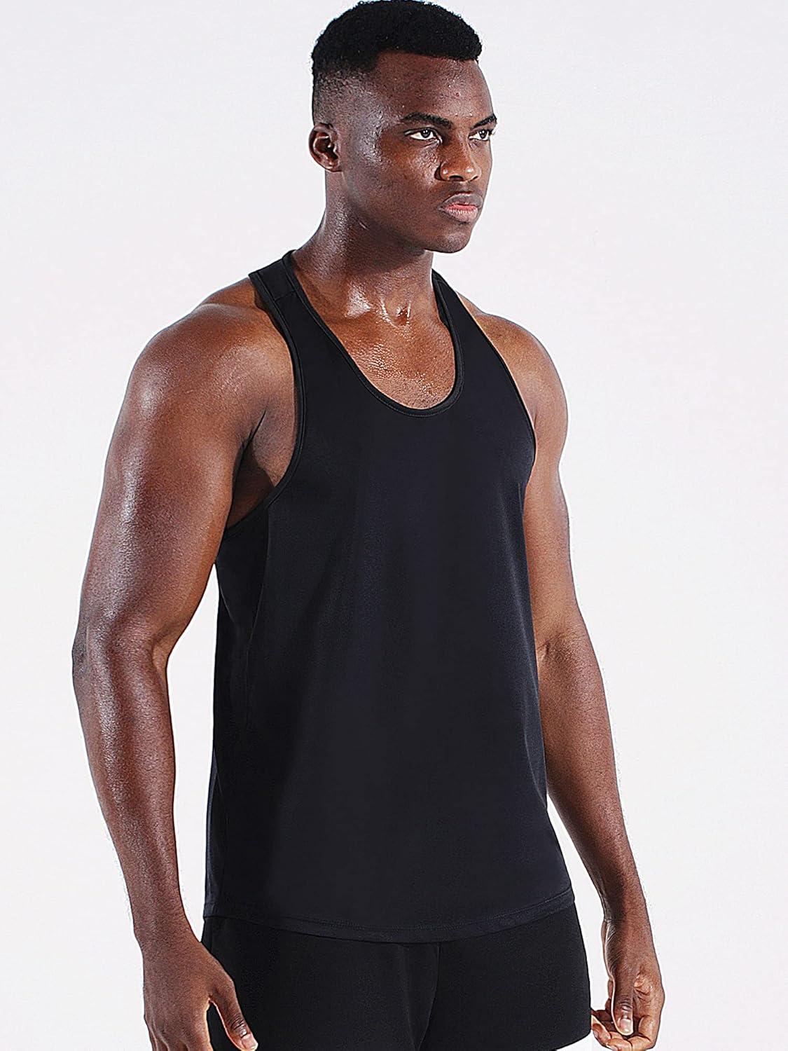 imageNELEUS Mens 3 Pack Dry Fit YBack Muscle Tank Workout Gym Shirt5097 BlackBlackBlack 3 Pack
