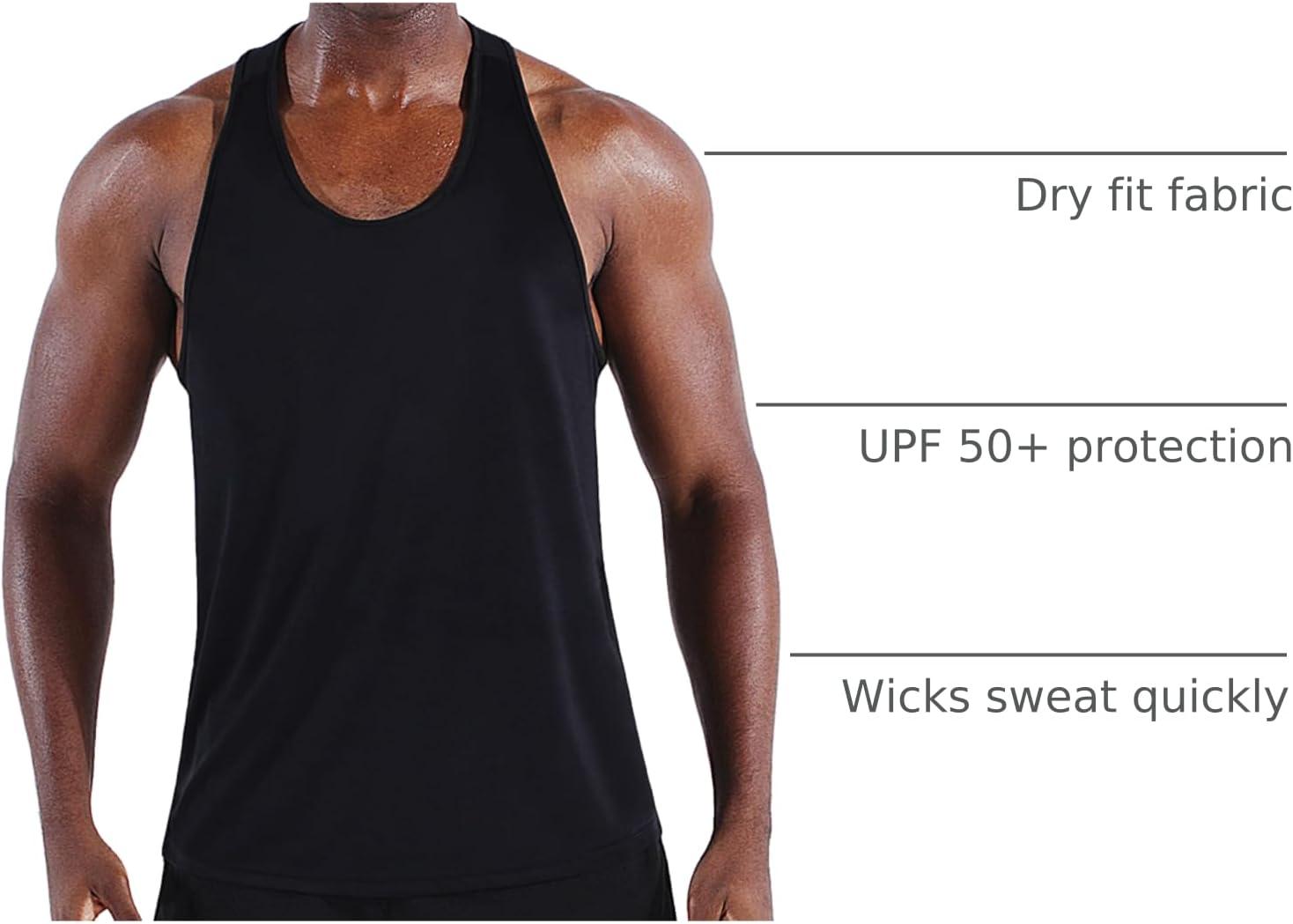 imageNELEUS Mens 3 Pack Dry Fit YBack Muscle Tank Workout Gym Shirt5097 BlackGreyLight Blue 3 Pack