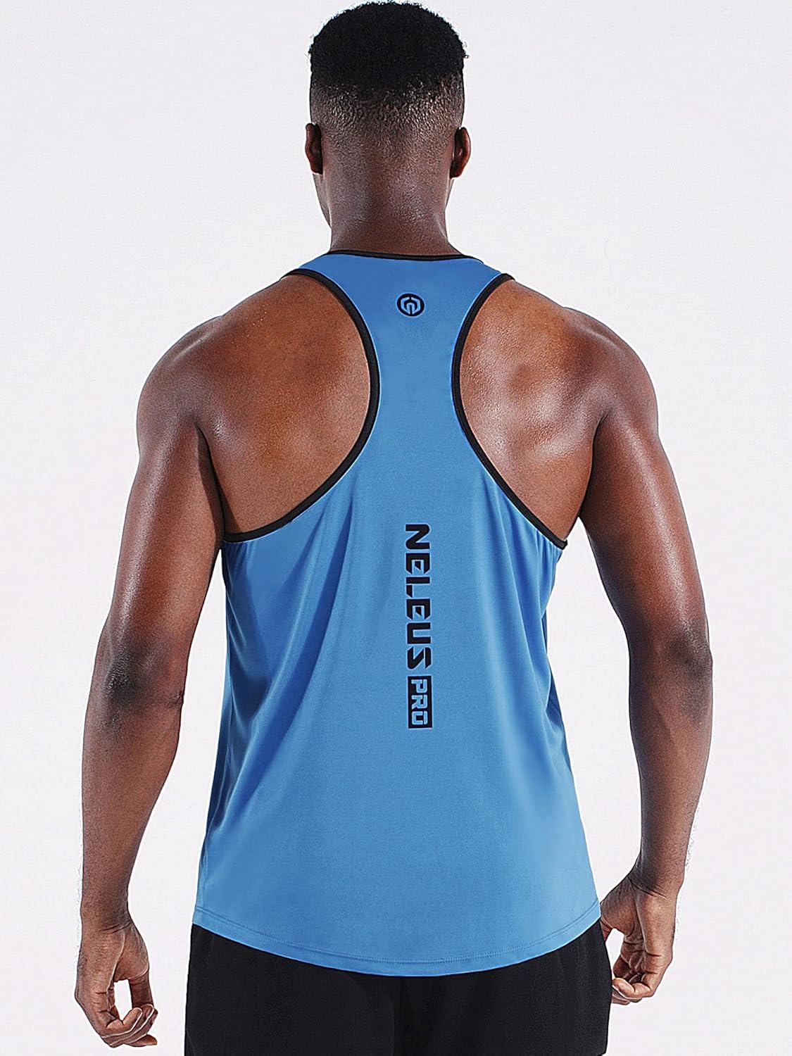 imageNELEUS Mens 3 Pack Dry Fit YBack Muscle Tank Workout Gym Shirt5097 BlackGreyLight Blue 3 Pack