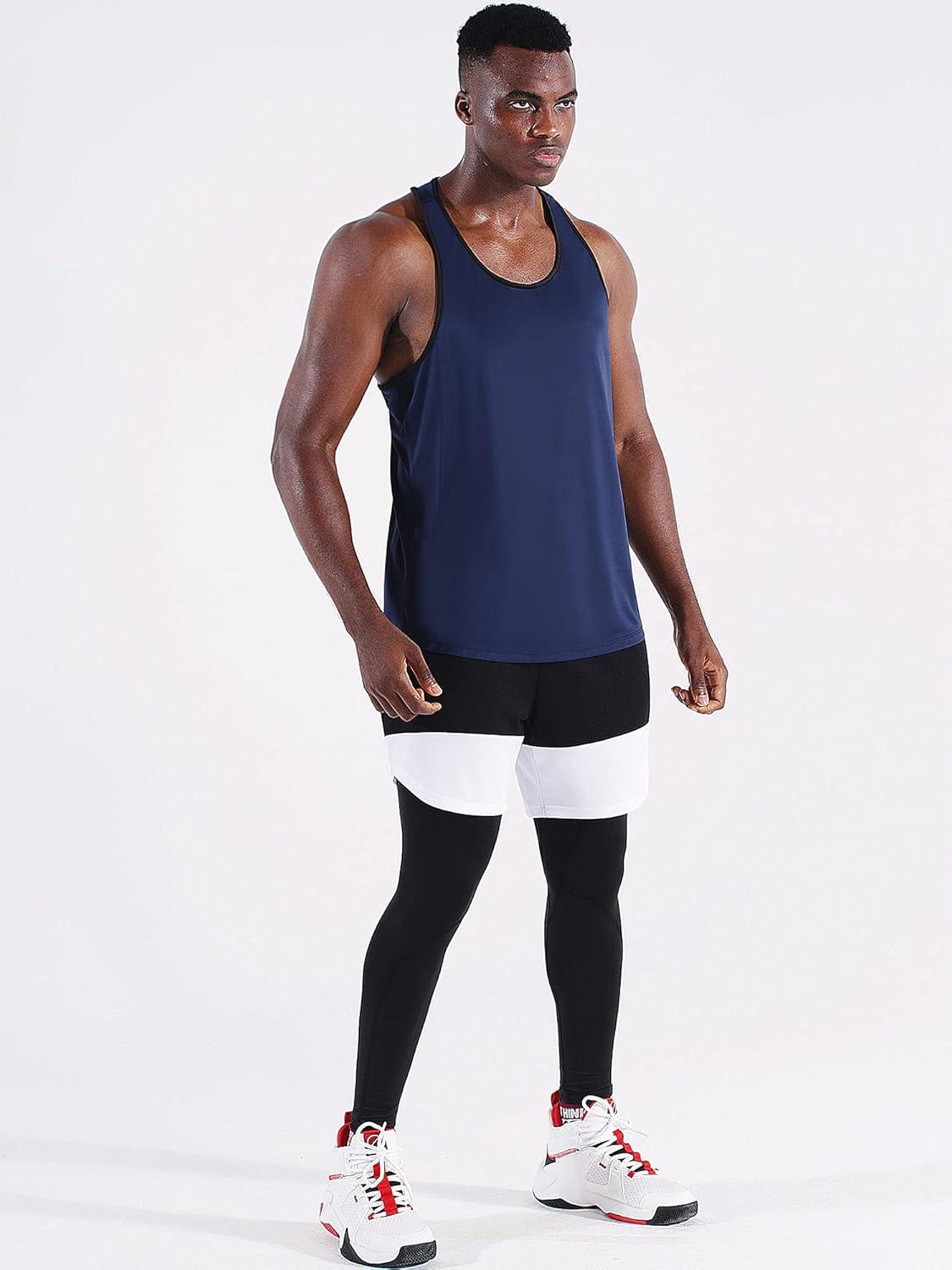 imageNELEUS Mens 3 Pack Dry Fit YBack Muscle Tank Workout Gym Shirt5097 BlackGreyNavy Blue 3 Pack