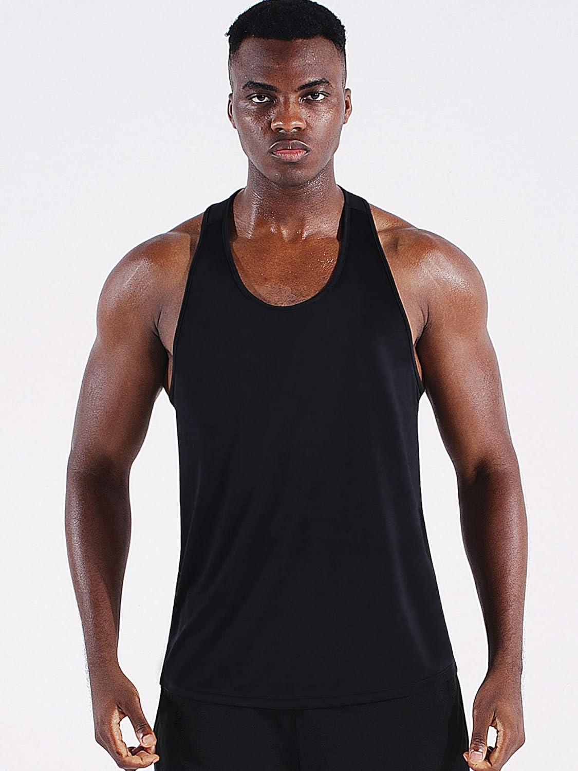 imageNELEUS Mens 3 Pack Dry Fit YBack Muscle Tank Workout Gym Shirt5097 BlackGreyWhite 3 Pack