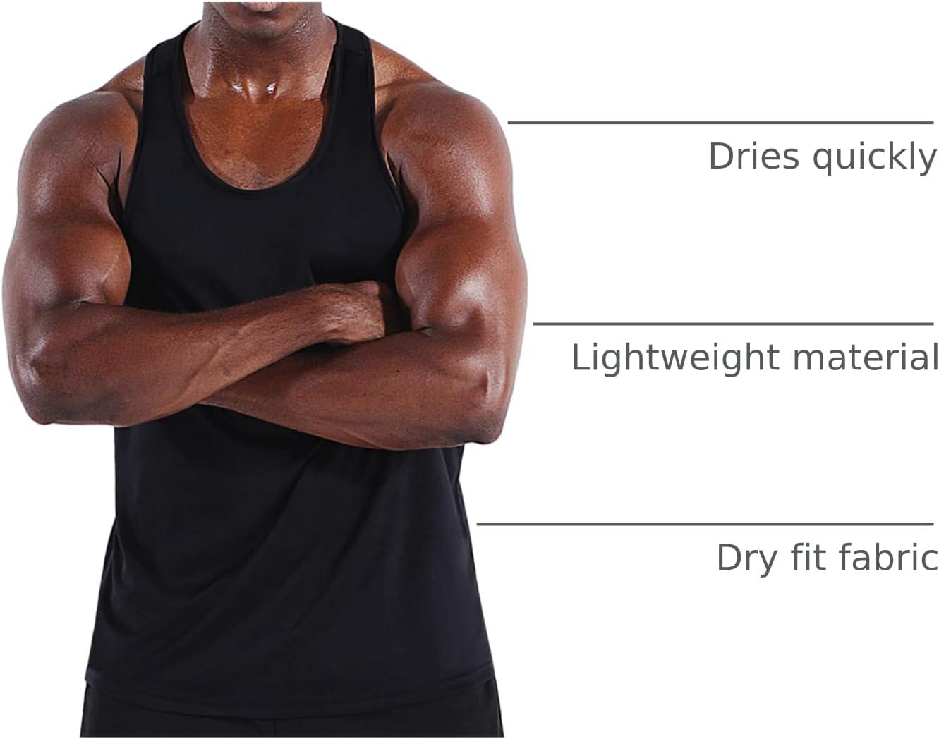 imageNELEUS Mens 3 Pack Dry Fit YBack Muscle Tank Workout Gym Shirt5097 BlackNavyLight Blue 3 Pack