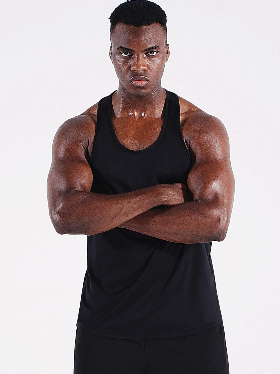 imageNELEUS Mens 3 Pack Dry Fit YBack Muscle Tank Workout Gym Shirt5097 BlackNavyLight Blue 3 Pack