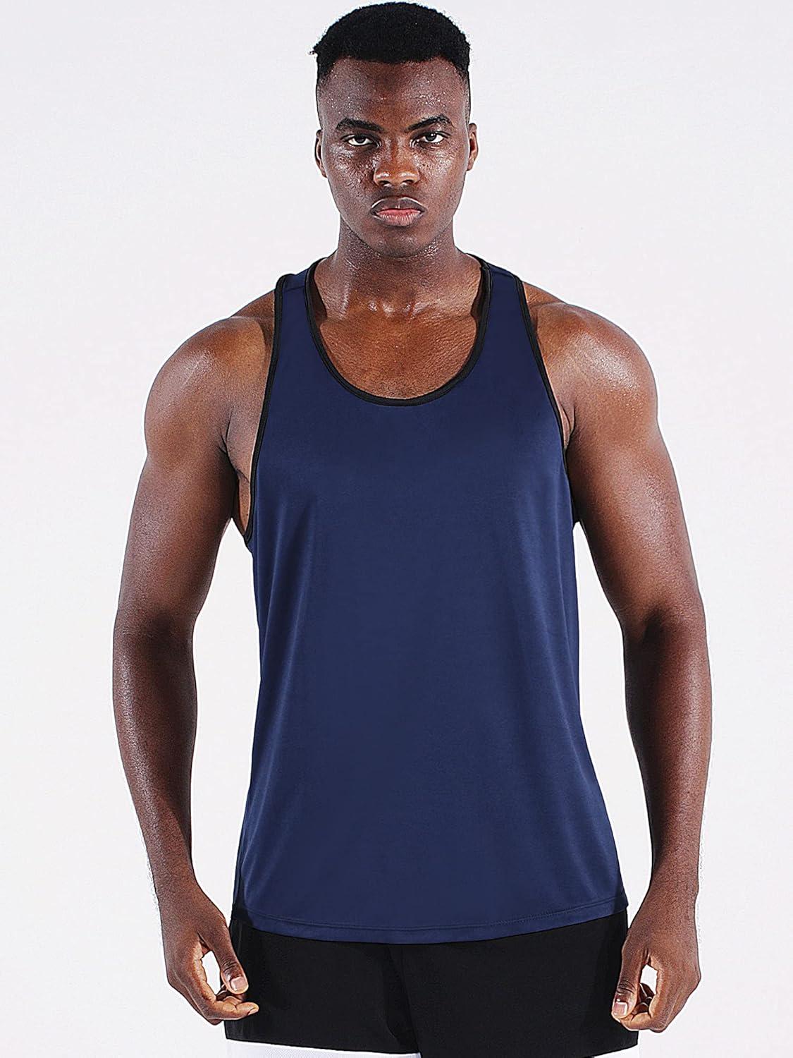 imageNELEUS Mens 3 Pack Dry Fit YBack Muscle Tank Workout Gym Shirt5097 BlackNavyLight Blue 3 Pack