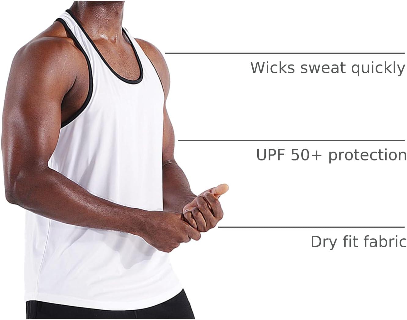 imageNELEUS Mens 3 Pack Dry Fit YBack Muscle Tank Workout Gym Shirt5097 PurplePinkWhite 3 Pack