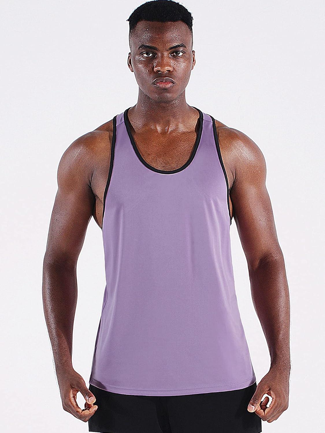imageNELEUS Mens 3 Pack Dry Fit YBack Muscle Tank Workout Gym Shirt5097 PurplePinkWhite 3 Pack