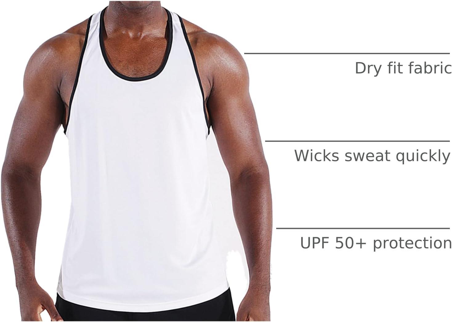 imageNELEUS Mens 3 Pack Dry Fit YBack Muscle Tank Workout Gym Shirt5097 WhiteWhiteWhite 3 Pack