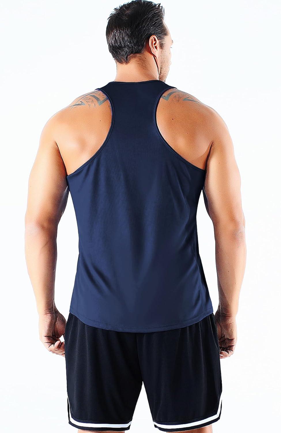 imageNELEUS Mens 3 Pack Dry Fit YBack Muscle Tank Workout Gym Shirt5161 BlackGreyNavy Blue