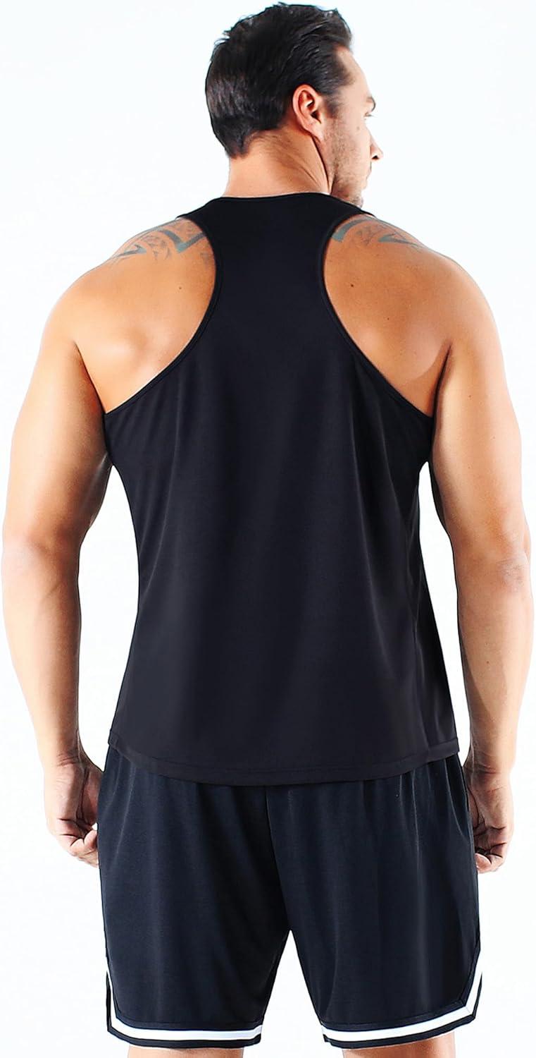 imageNELEUS Mens 3 Pack Dry Fit YBack Muscle Tank Workout Gym Shirt5161 BlackGreyRed