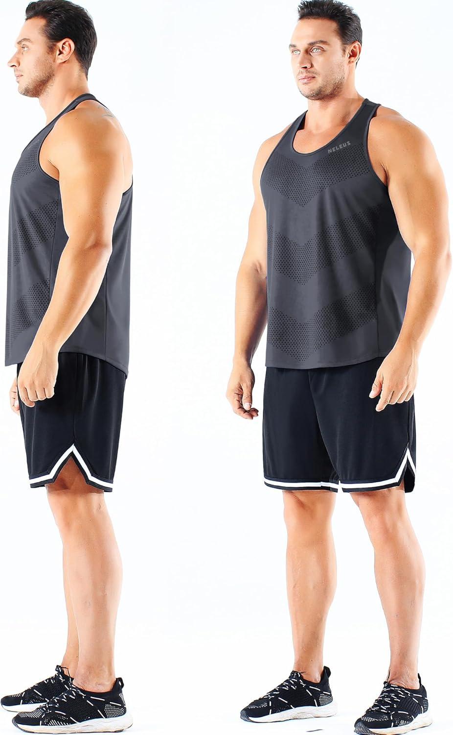 imageNELEUS Mens 3 Pack Dry Fit YBack Muscle Tank Workout Gym Shirt5161 BlackGreyRed