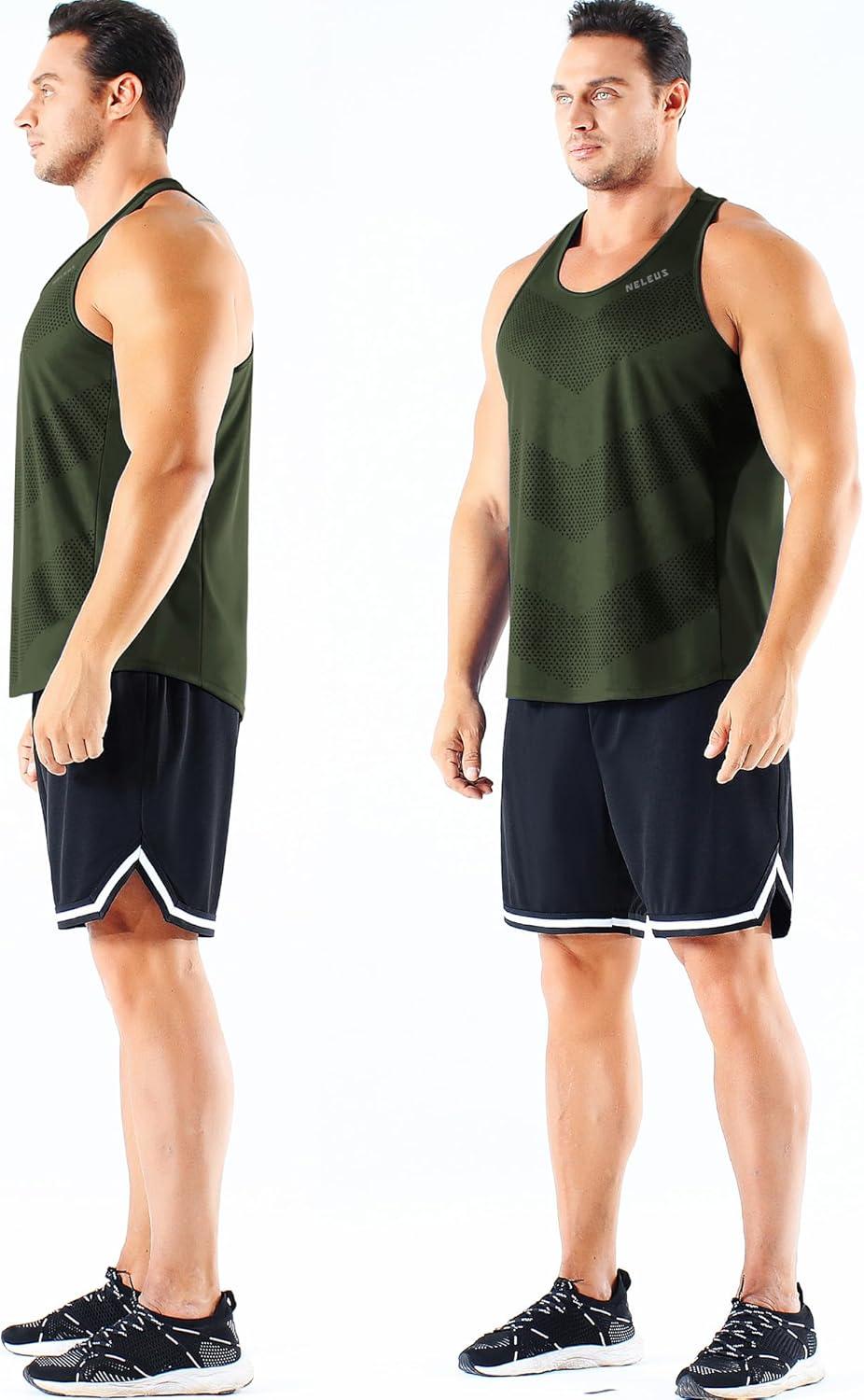 imageNELEUS Mens 3 Pack Dry Fit YBack Muscle Tank Workout Gym Shirt5161 RedOlive GreenNavy Blue