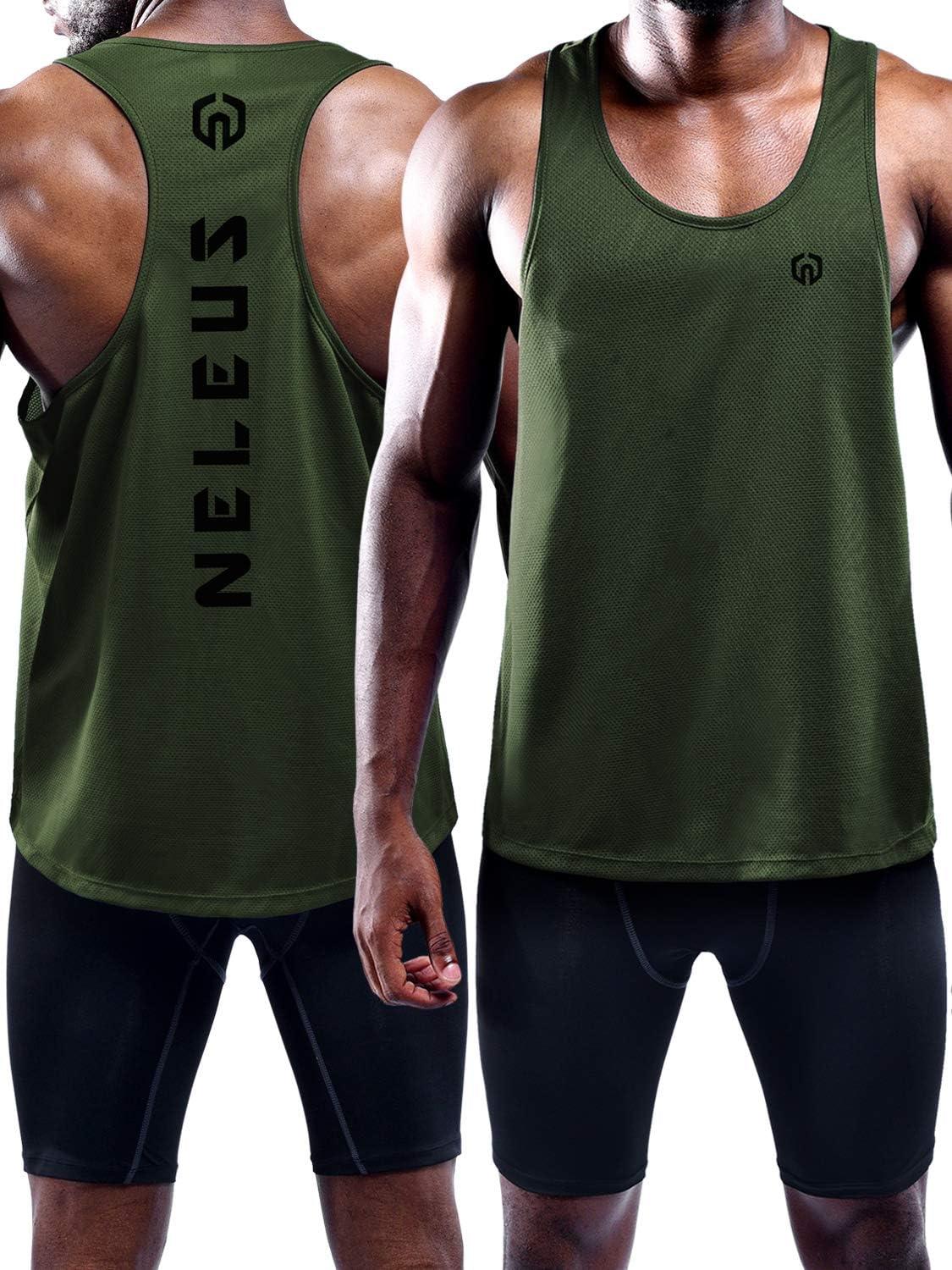 imageNELEUS Mens 3 Pack Dry Fit YBack Muscle Tank Workout Gym ShirtBlackGreyOlivegreen