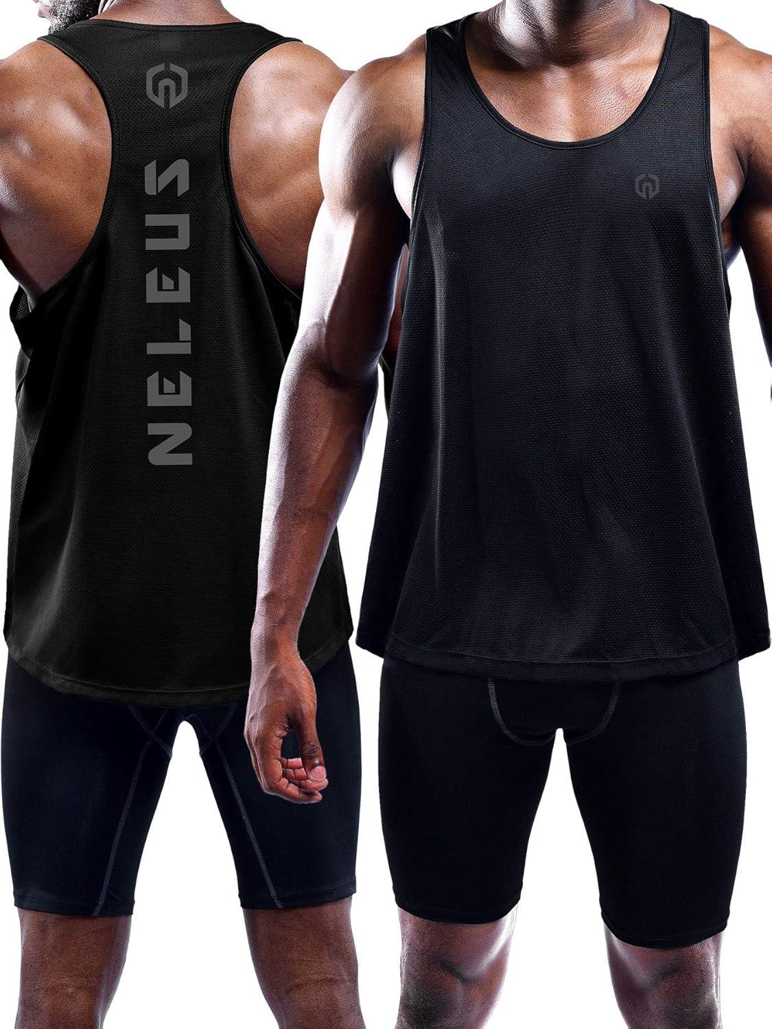 imageNELEUS Mens 3 Pack Dry Fit YBack Muscle Tank Workout Gym ShirtBlackGreyOlivegreen